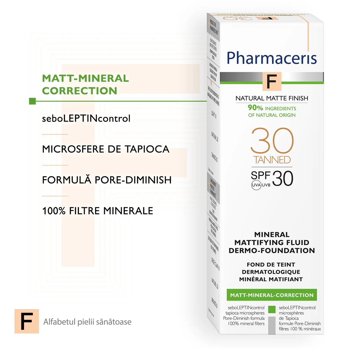 Fond de ten fluid matifiant mineral SPF30 30 Tanned F, 30ml, Pharmaceris