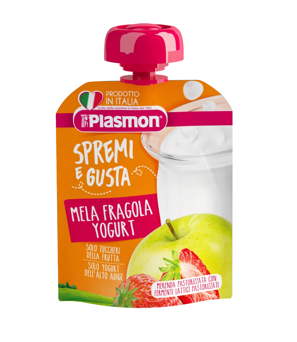Piure din capsuni, mar si calciu, 85g, Plasmon