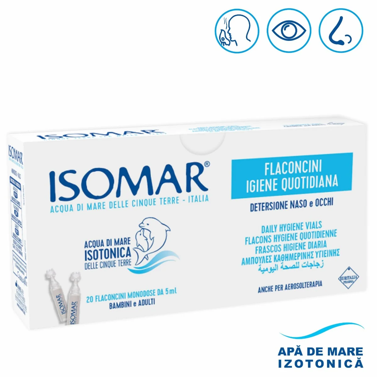 Picaturi pentru nas si ochi cu apa de mare izotonica 6+, 20 monodoze x 5ml, Isomar