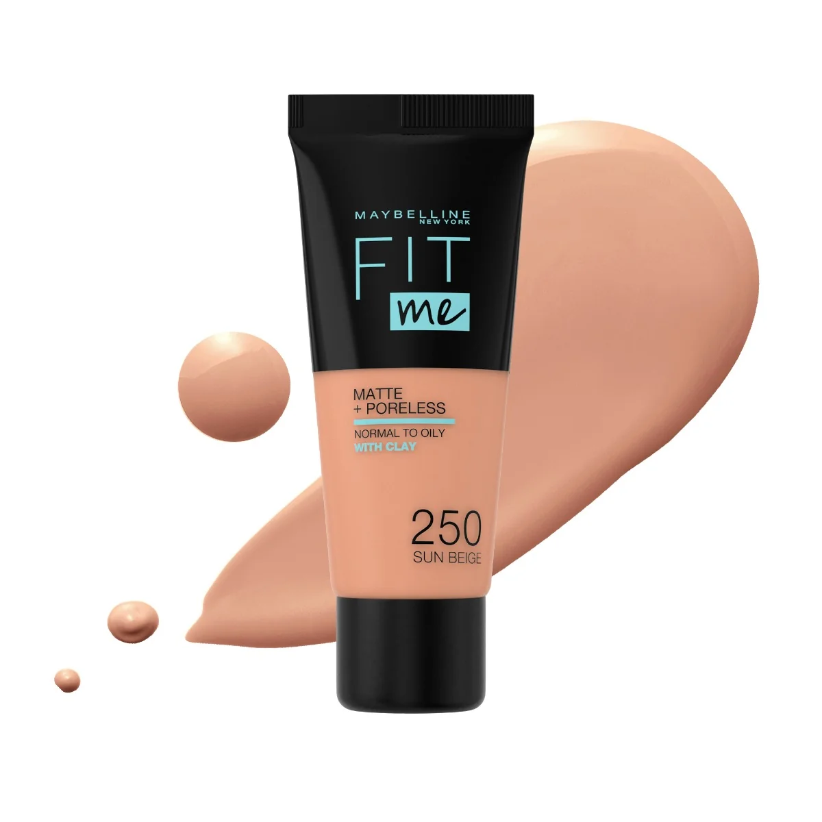 Fond de ten Matte & Poreless 250 Sun Beige Fit Me, 30ml, Maybelline