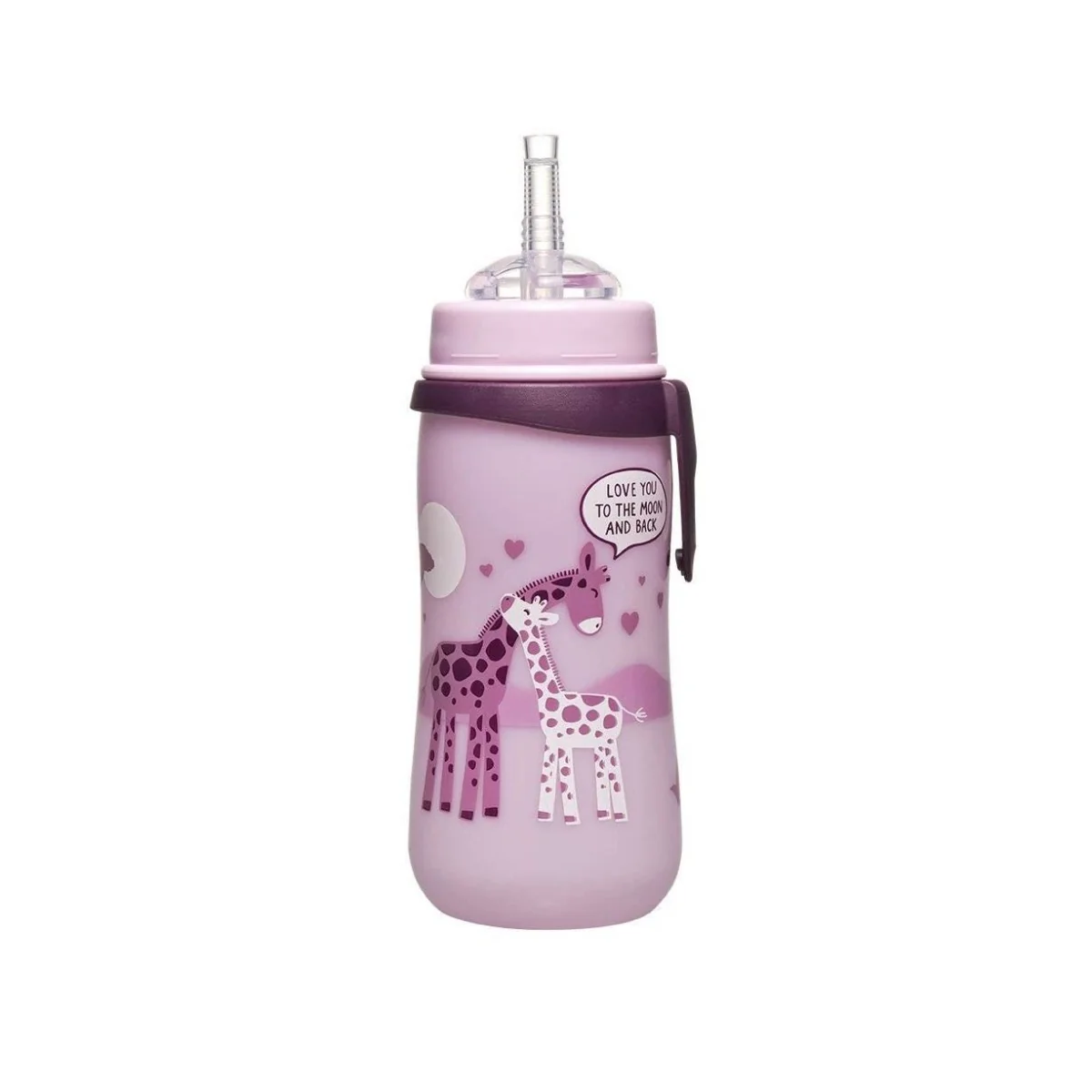 Cana PP antipicurare cu clip de prindere si pai de baut 12 luni+ pentru fete, 330ml, Nip 