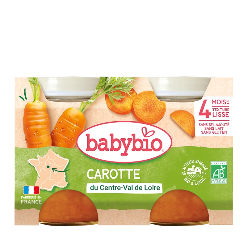 Piure bio din morcovi +4 luni, 2 x 130g, BabyBio