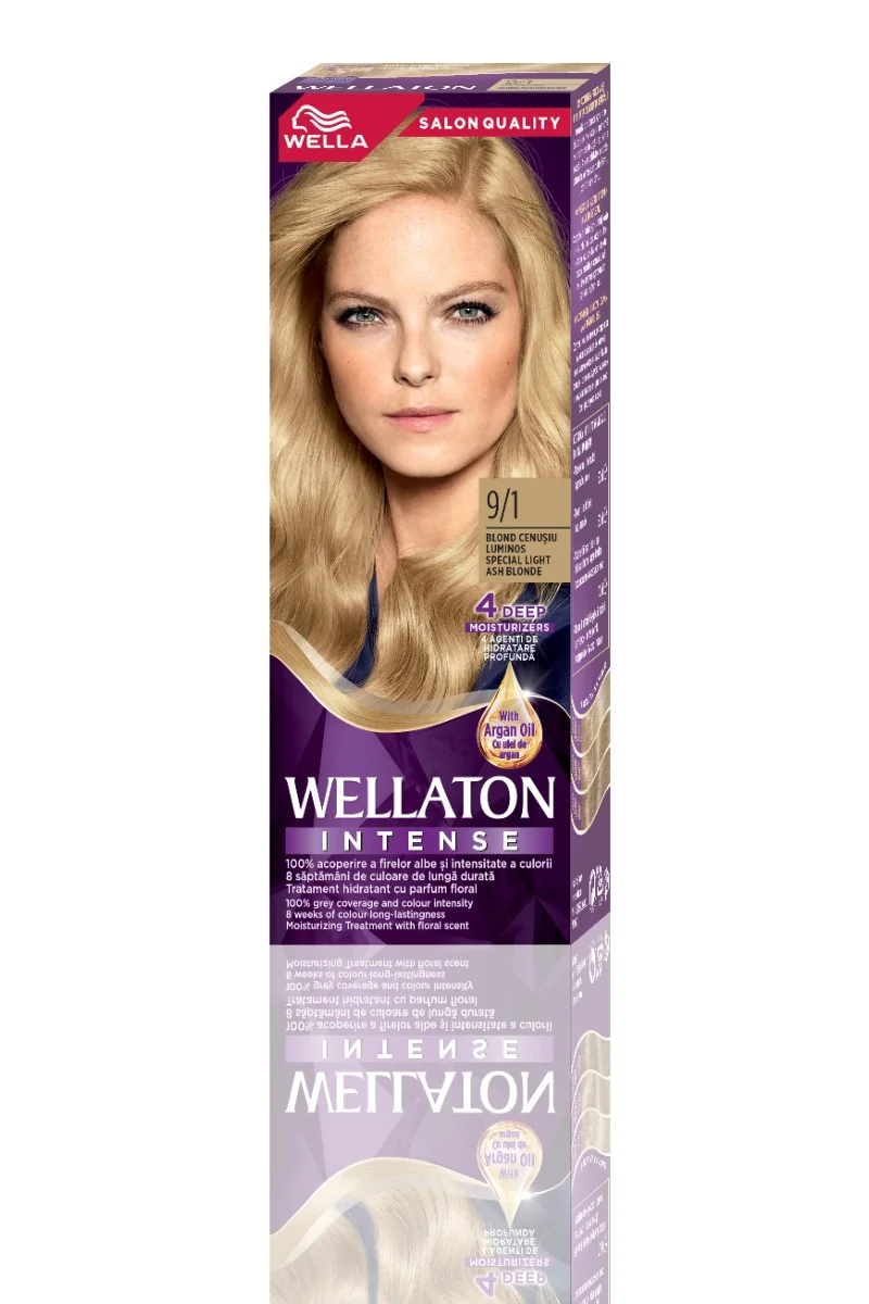 Vopsea de par permanenta Blond Cenusiu Luminos 9.1 Wellaton, 110ml, Wella