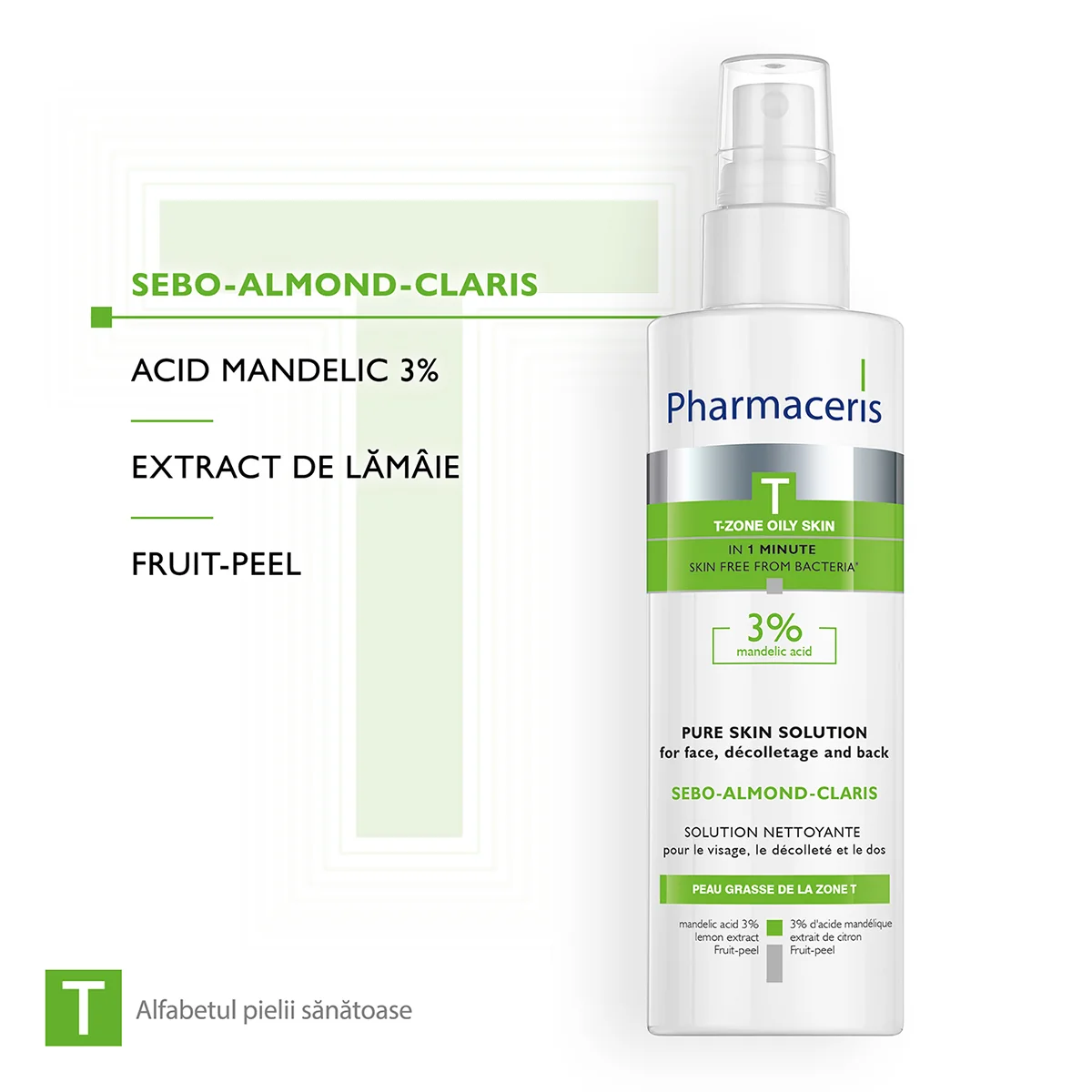 Solutie de curatare cu acid mandelic 3% Sebo-Almond-Claris T, 190ml, Pharmaceris