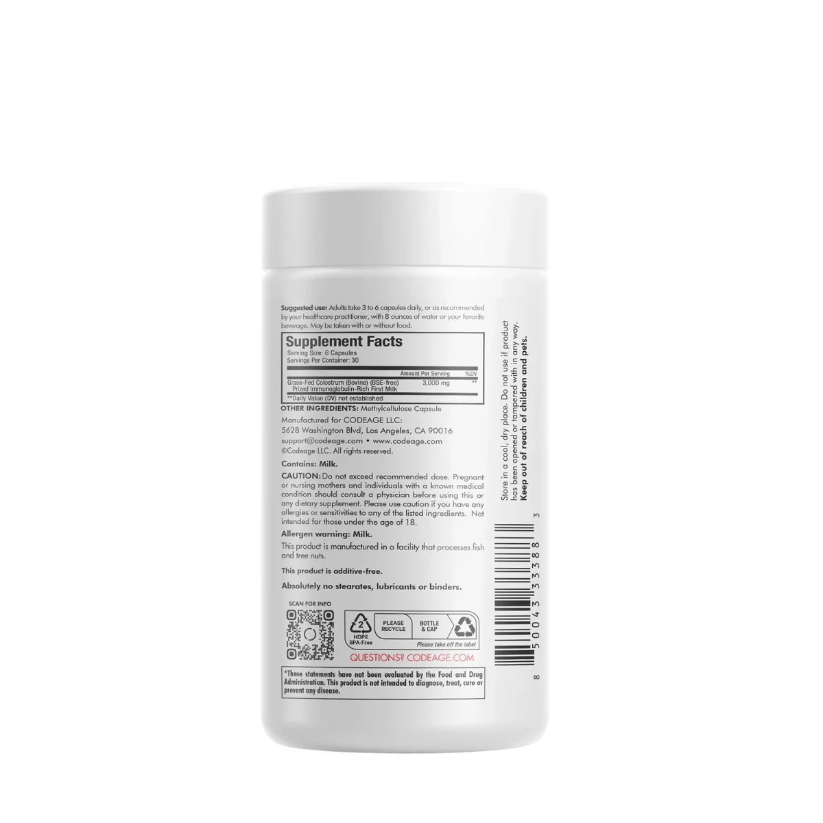 Immuno Bovine Colostrum Colostru Bovin Bogat in Imunoglobuline, 180 capsule, Codeage