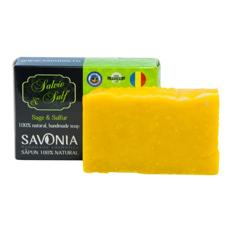 Sapun natural pentru fata si corp Salvie si Sulf, 90g, Savonia