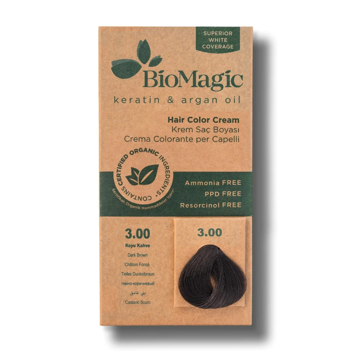 Vopsea de par fara amoniac Dark Brown 3.00, 150g, Biomagic