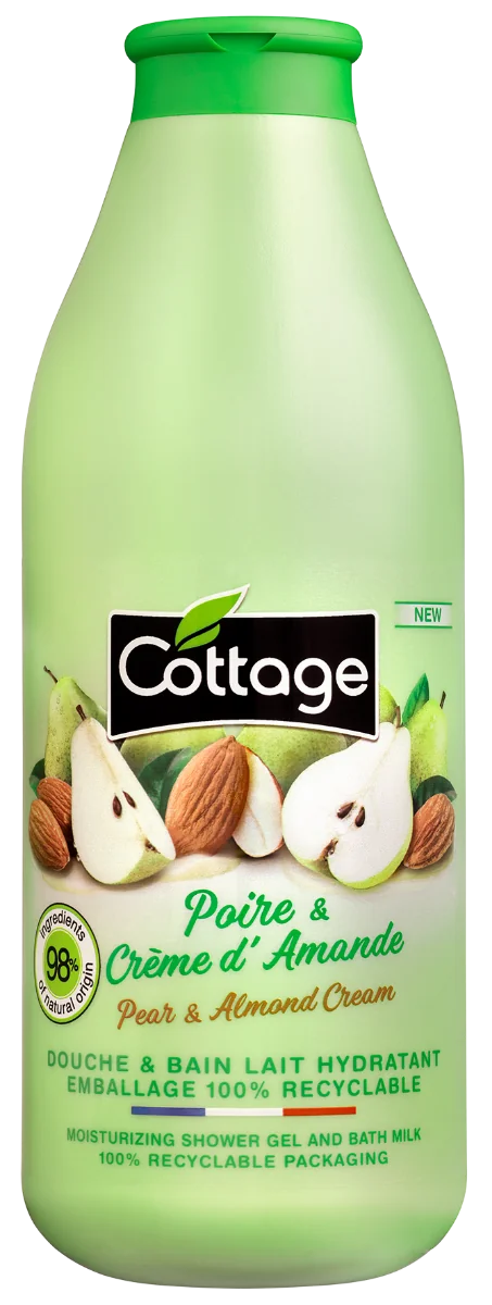 Gel de dus si Lapte de baie cu pere si migdale, 750ml, Cottage