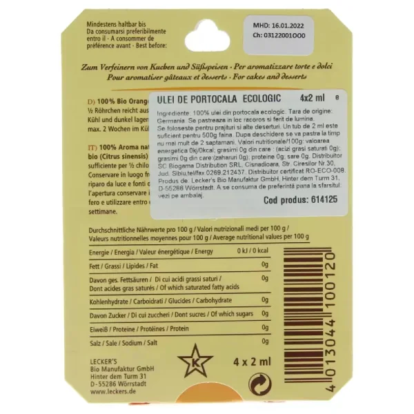 Ulei de portocale ecologic, 4x2ml, Lecker's