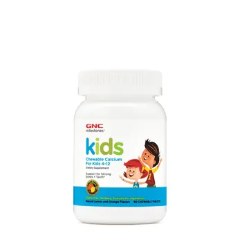Calciu pentru copii cu aroma de portocale si lamaie 4-12 ani , 60 tablete masticabile, GNC 