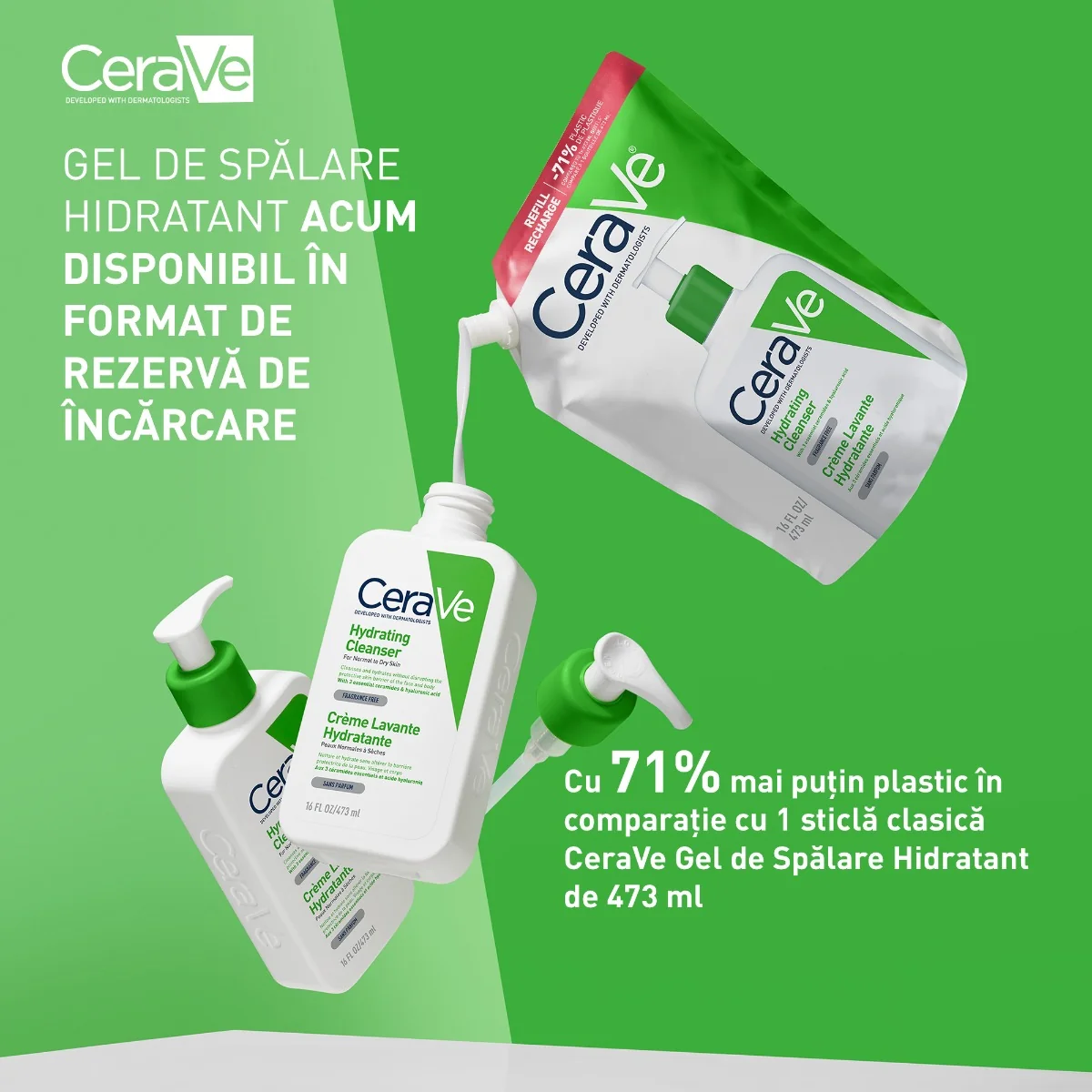 Rezerva Gel de spalare hidratant pentru piele normal-uscata, 473ml, CeraVe