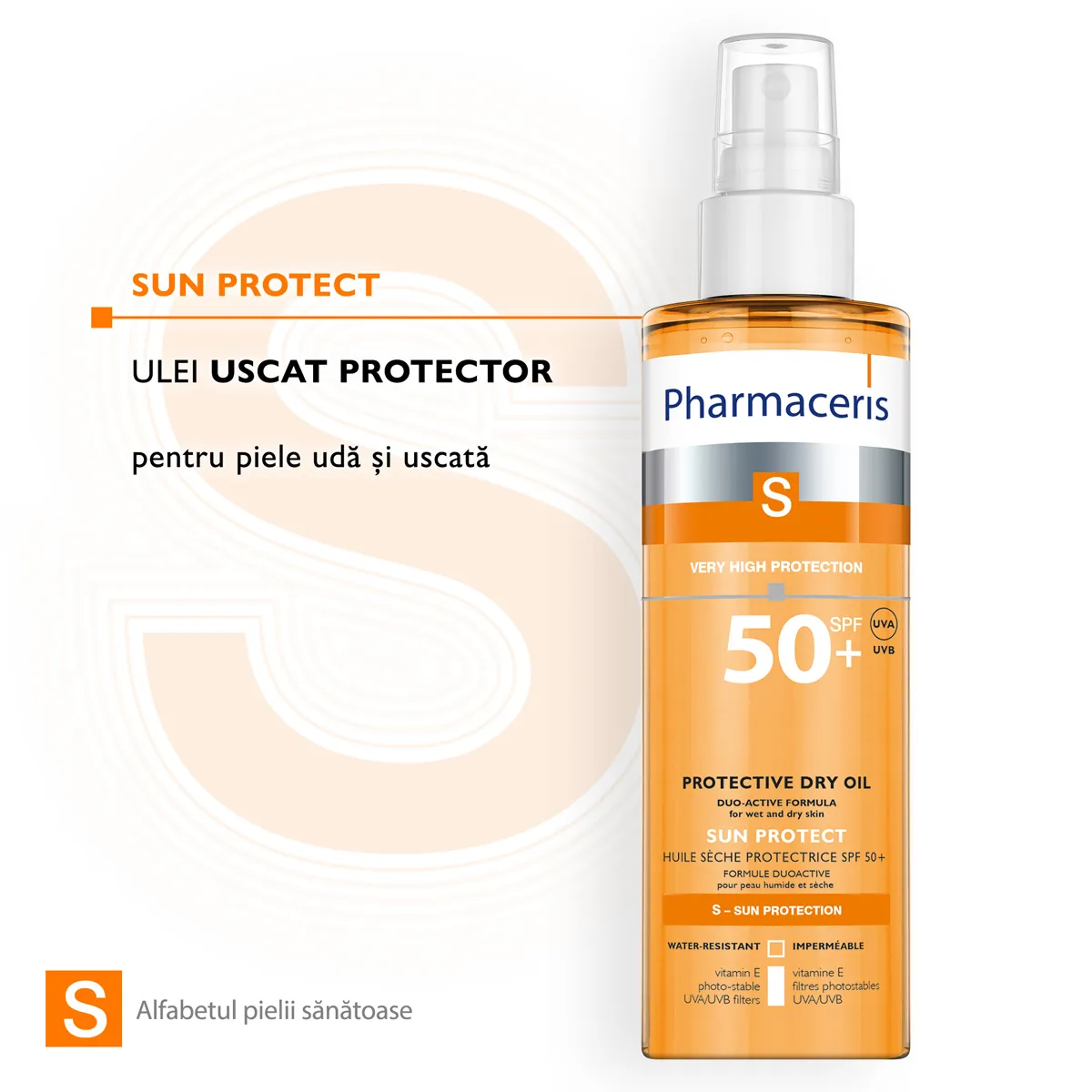 Ulei uscat cu protectie solara SPF50+ S, 200ml, Pharmaceris 