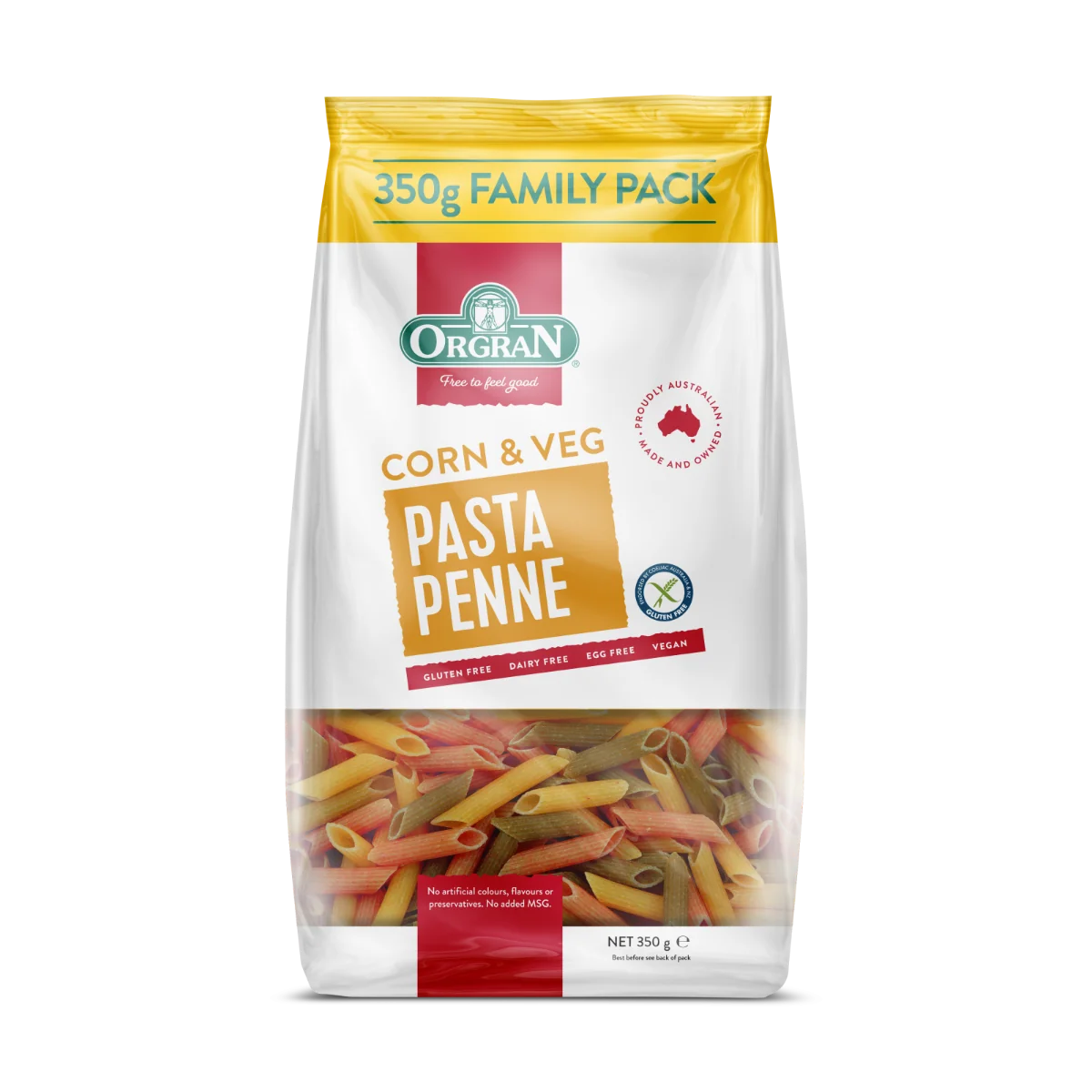 Paste penne din porumb si legume, 350g, Orgran