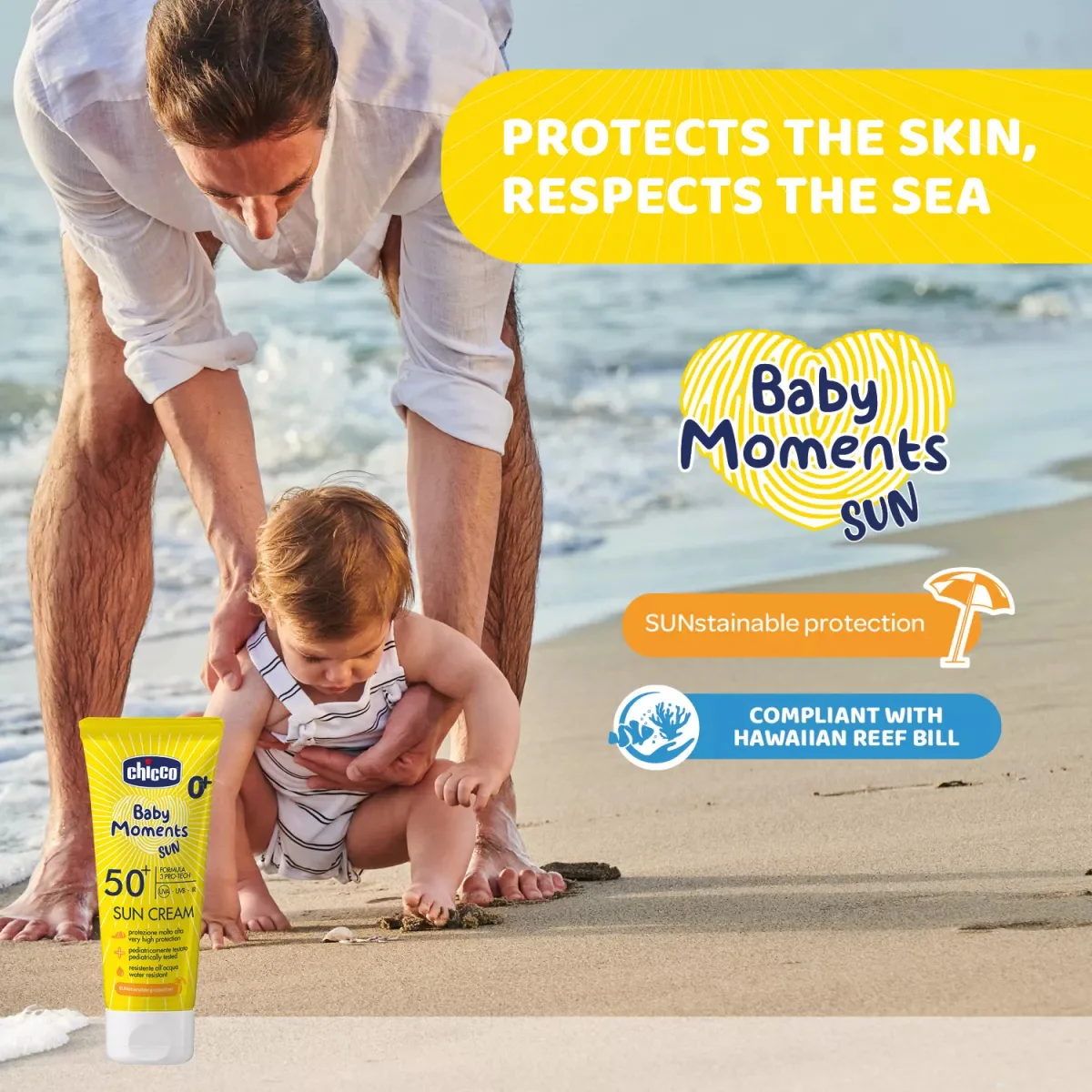 Crema cu protectie solara SPF 50+ Baby Moments 0 luni+, 75ml, Chicco 