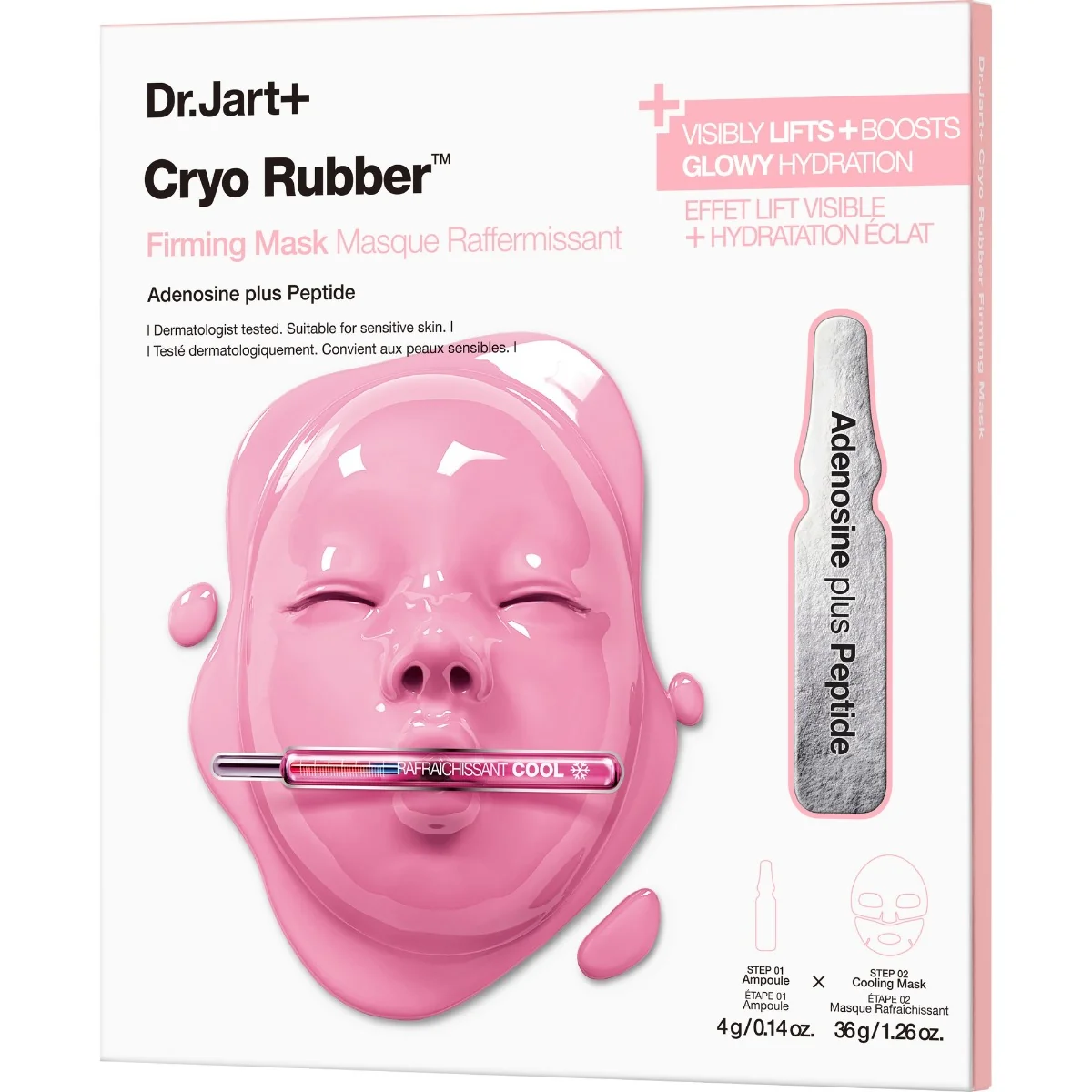 Masca de fata pentru fermitate cu adenozina si peptide Cryo Rubber, 4g+36g, Dr. Jart