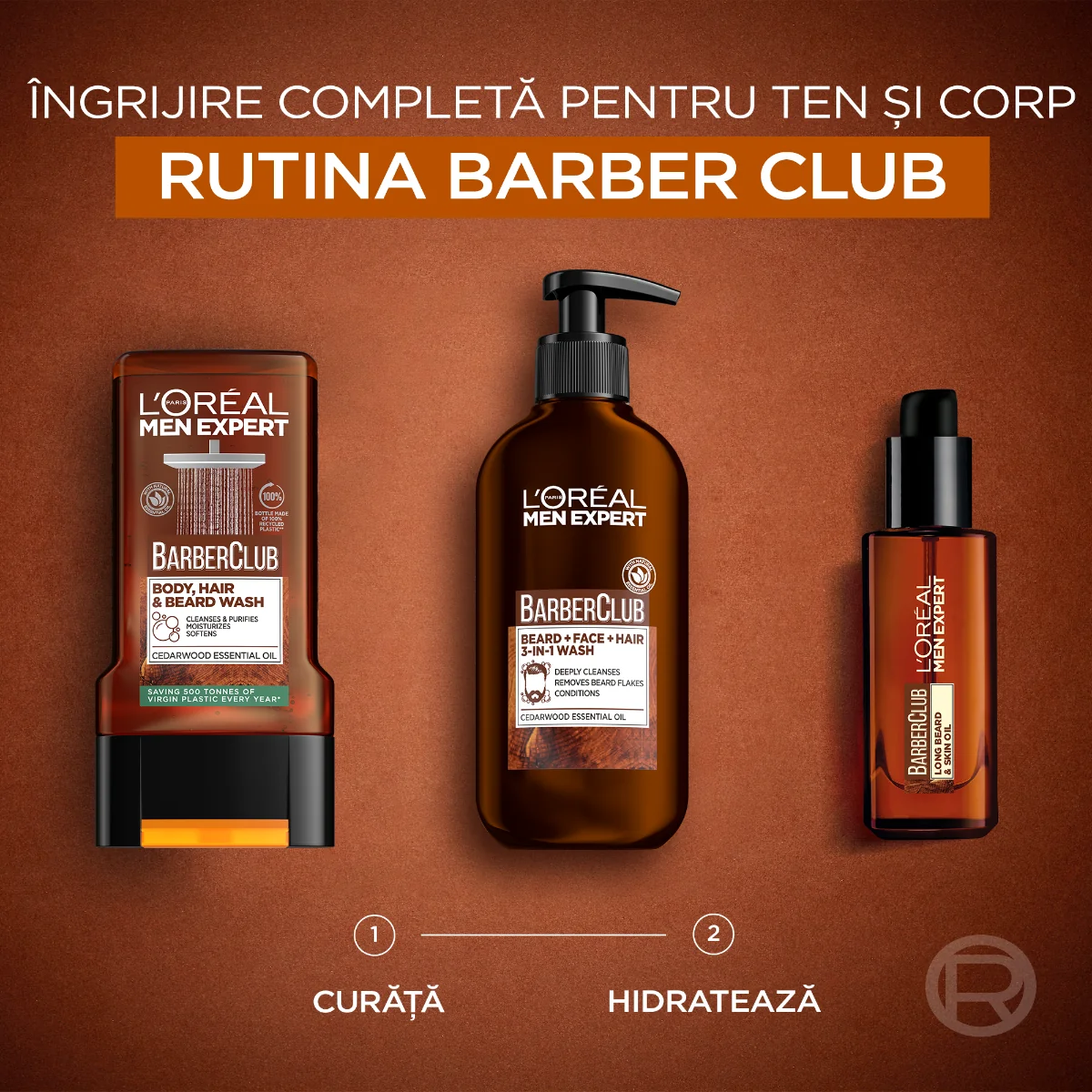Gel de curatare 3 in 1 pentru barbati Men Expert Barber Club, 200ml, L'oreal Paris