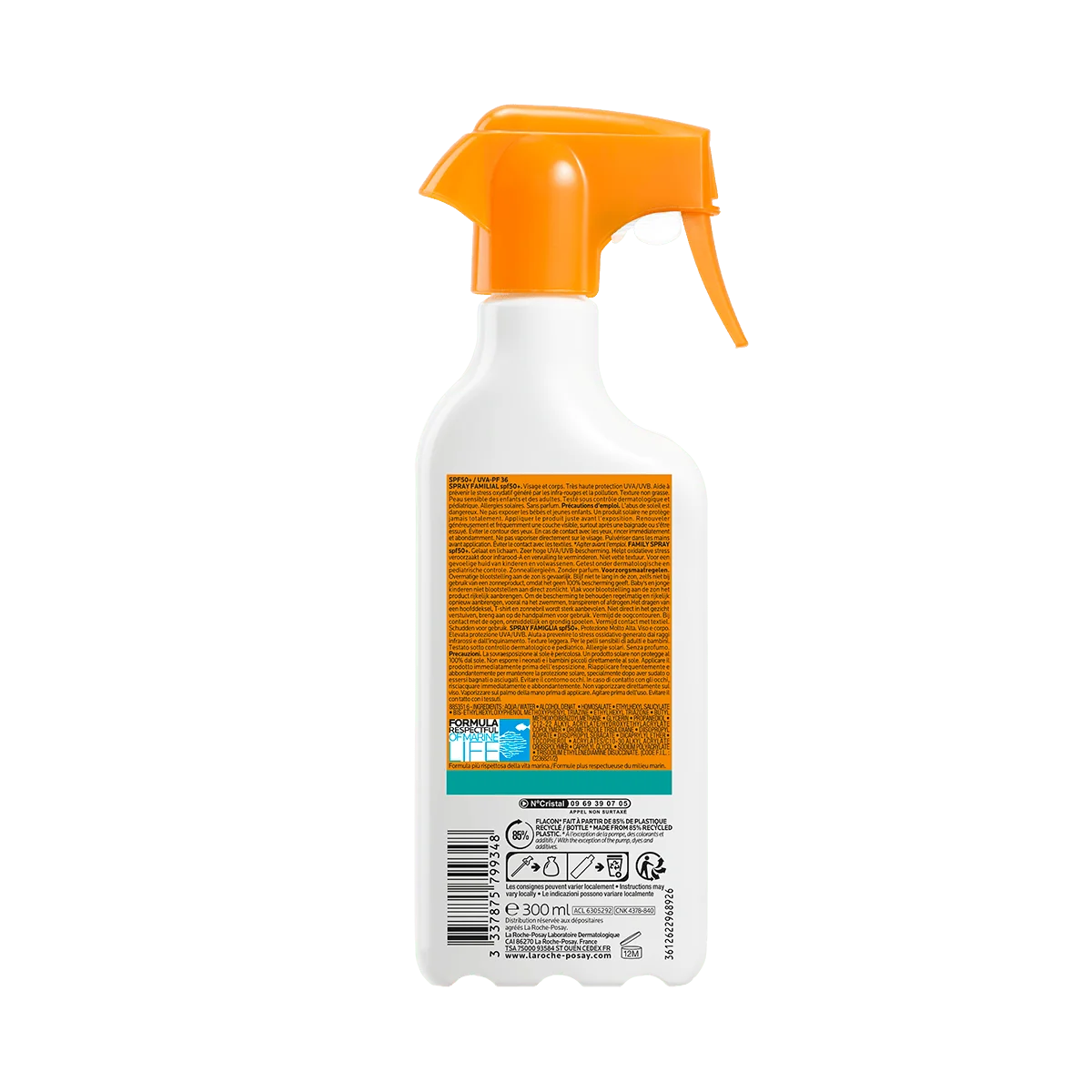 Spray SPF50+ fara parfum Anthelios Family, 300ml, La Roche-Posay
