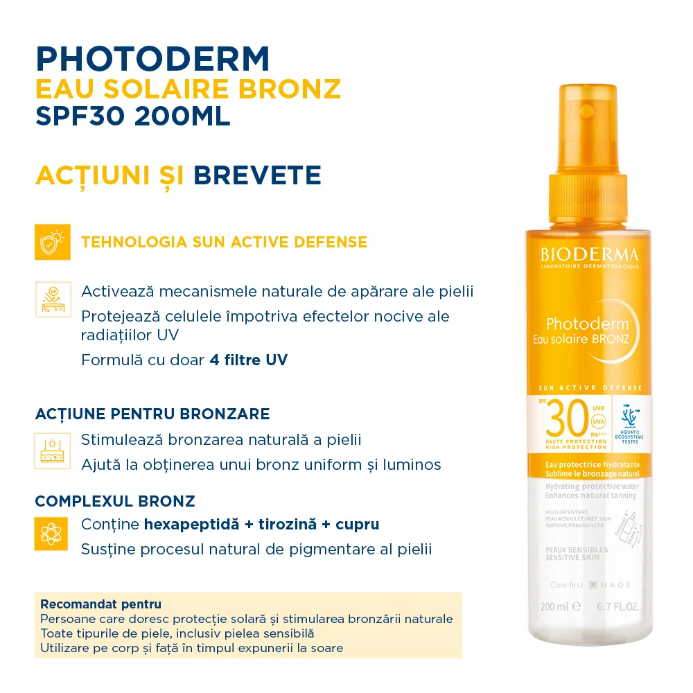 Apa de protectie solara SPF 30 Photoderm, 200ml, Bioderma