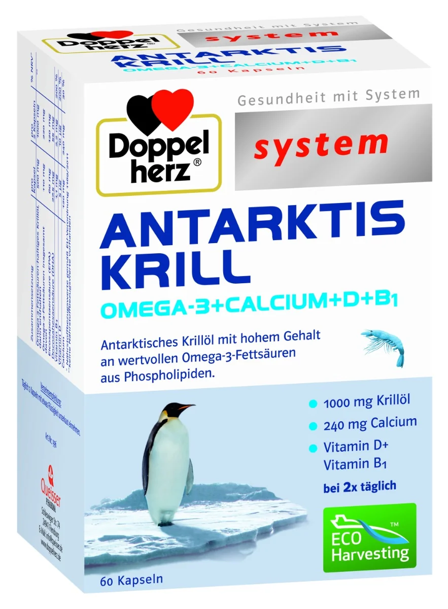 System Krill Antarctic Omega-3 + Calciu + D3 + B1, 60 capsule, Doppelherz