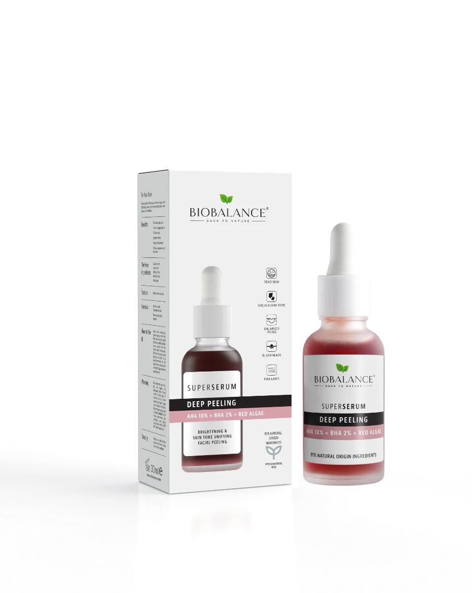 Super Serum Exfoliere Profunda cu AHA 10% + BHA 2% + Extract de Alge Rosii, 30ml, Bio Balance
