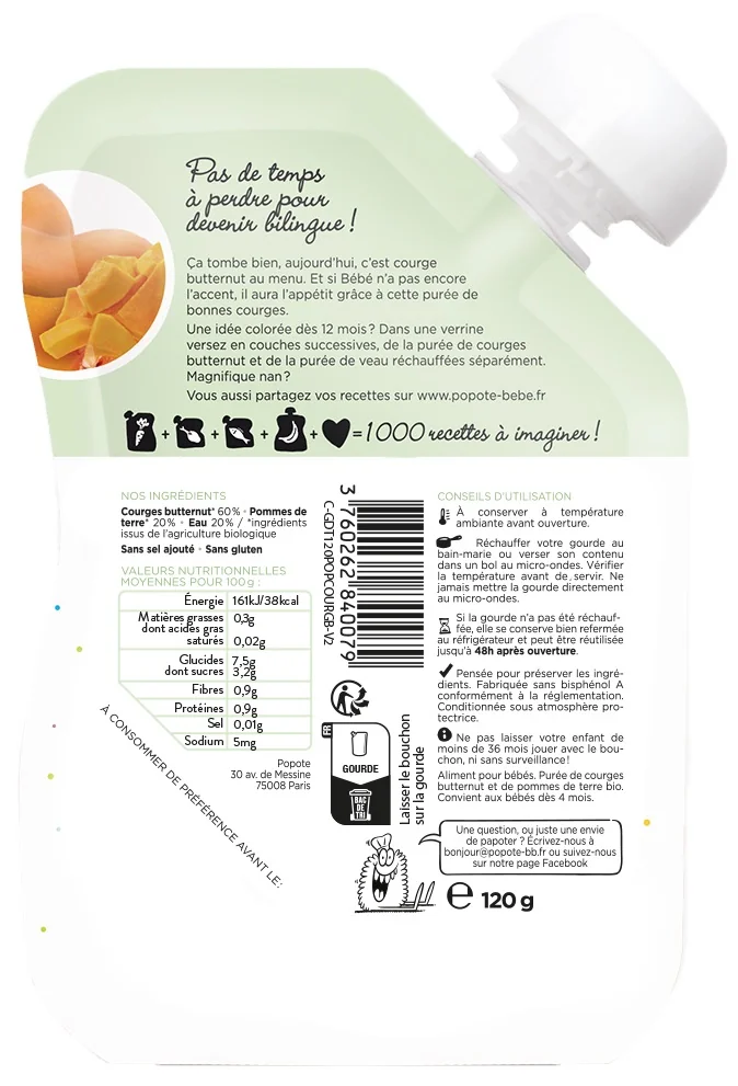 Piure cu dovleac 4-6 luni Bio, 120g, Popote