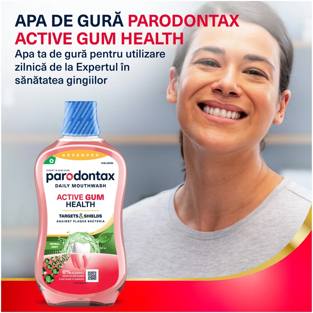 Apa de gura fara alcool Active Gum Health Herbal Mint, 500ml, Parodontax