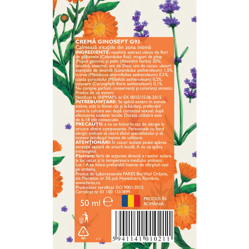 Ginosept crema cu plante medicinale, 50 ml, Fares