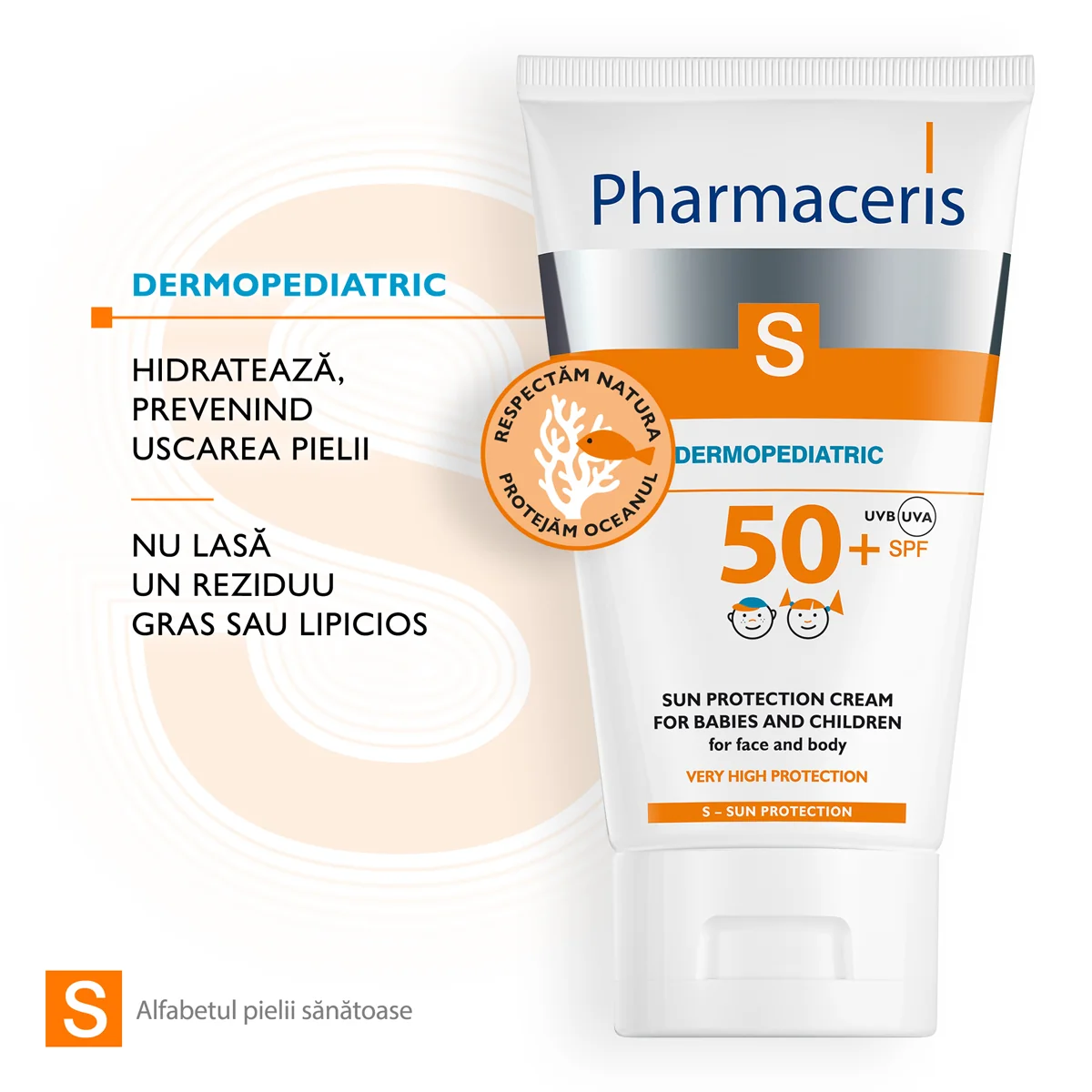 Crema de corp si fata cu protectie solara pentru bebelusi si copii SPF50+ S, 125ml, Pharmaceris