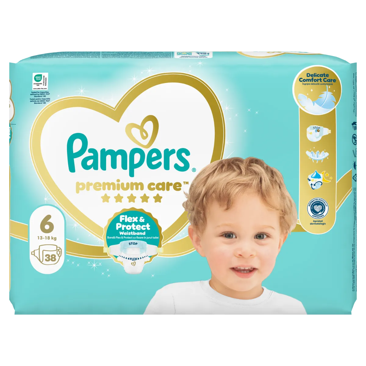 Scutece Premium Care marimea6 13+ kg, 38 bucati, Pampers