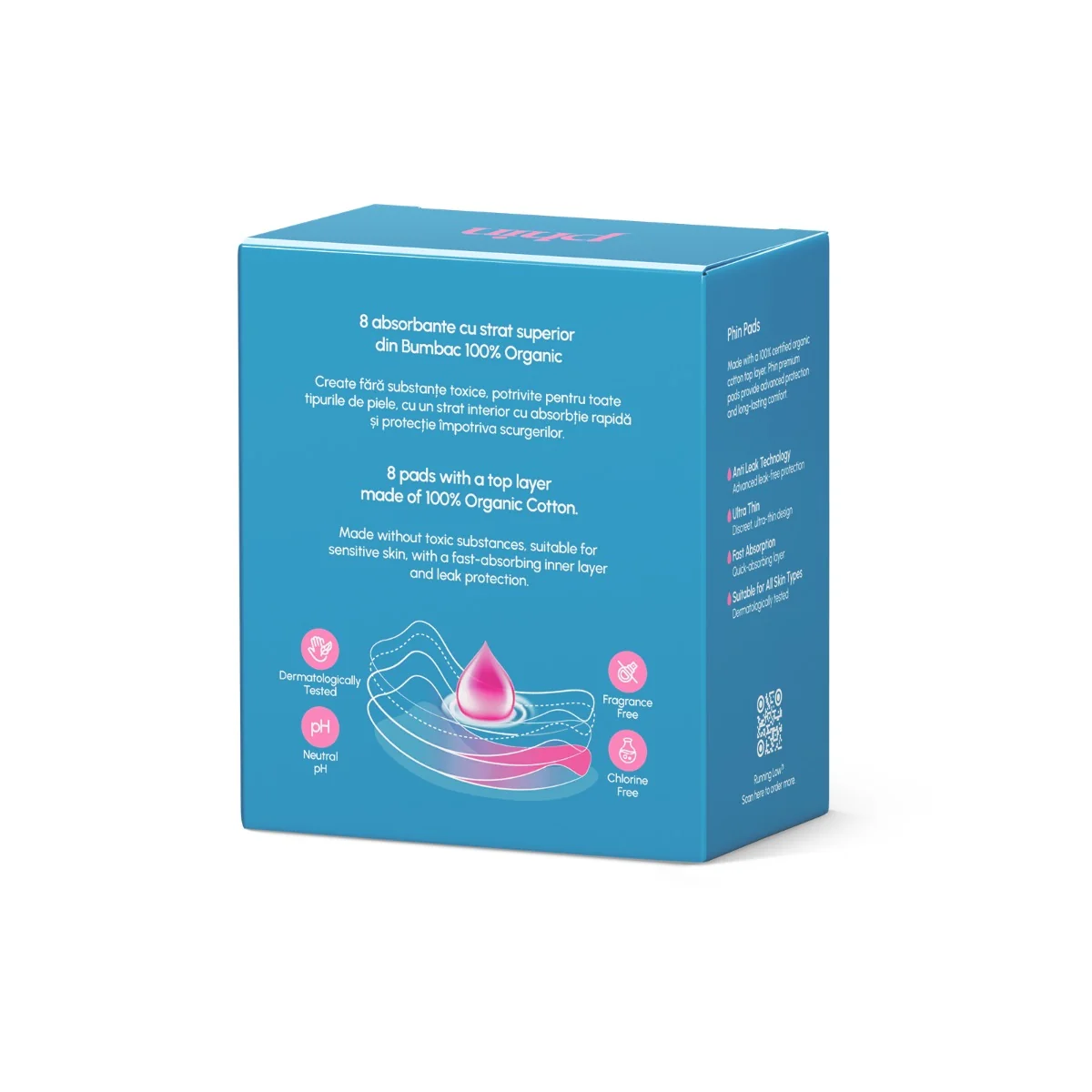 Absorbante pentru noapte din bumbac organic, 8 bucati, Phin