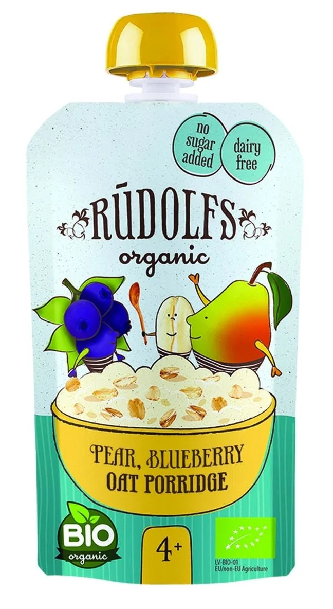Piure pere + afine si ovaz, 4+ Bio, 110g, Rudolfs