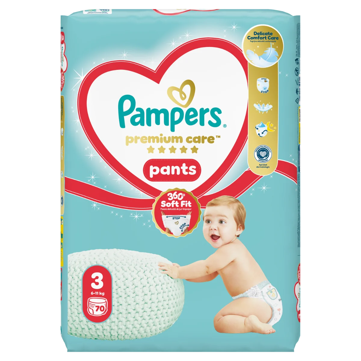 Scutece chilotel Premium Care Pants Mega Box Marimea 3 6-11 kg, 70 bucati, Pampers