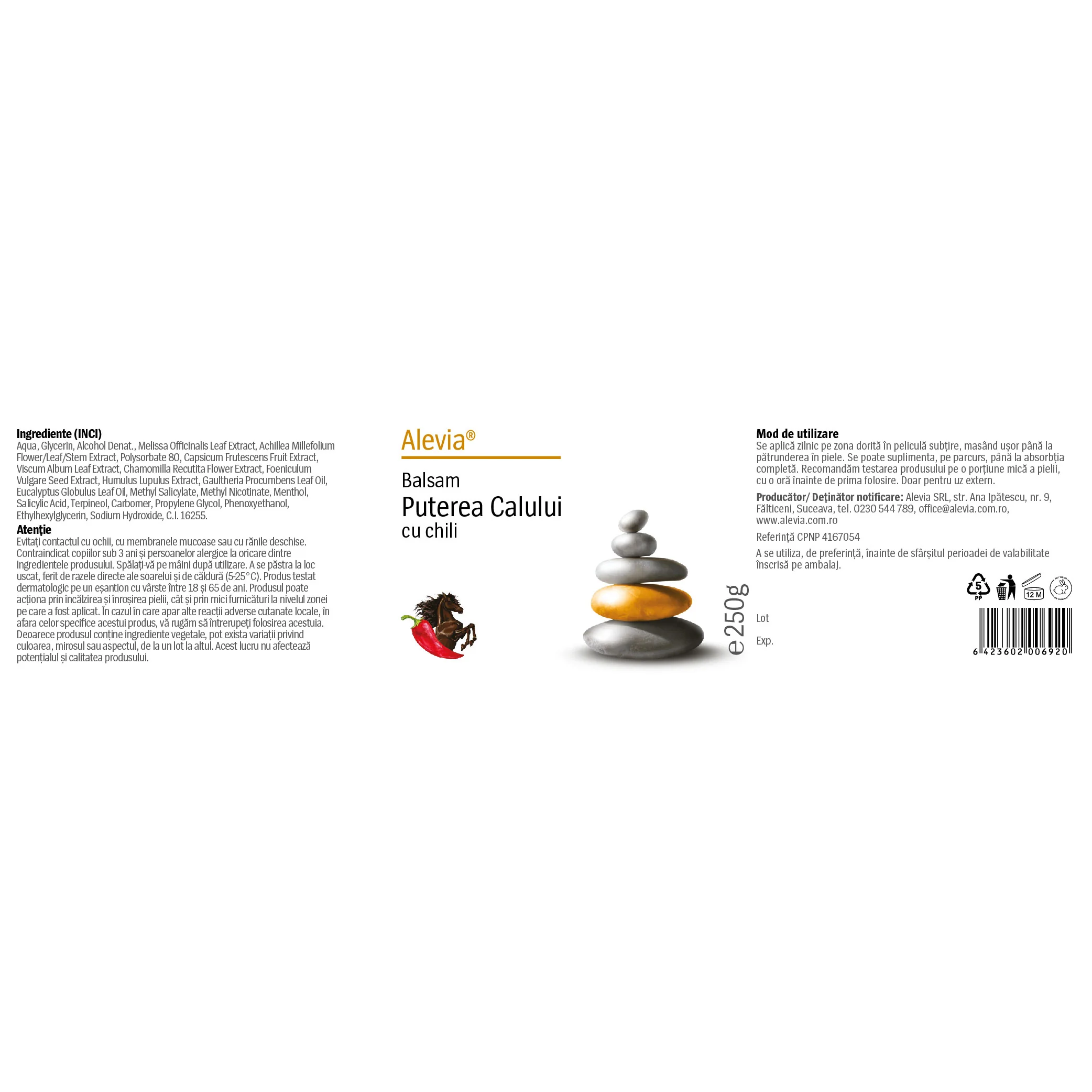 Balsam Puterea calului cu chilli, 250g, Alevia