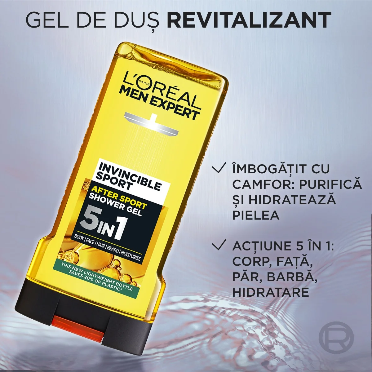 Gel de dus revitalizant pentru corp fata si barba, 300ml, L'oreal Men Expert