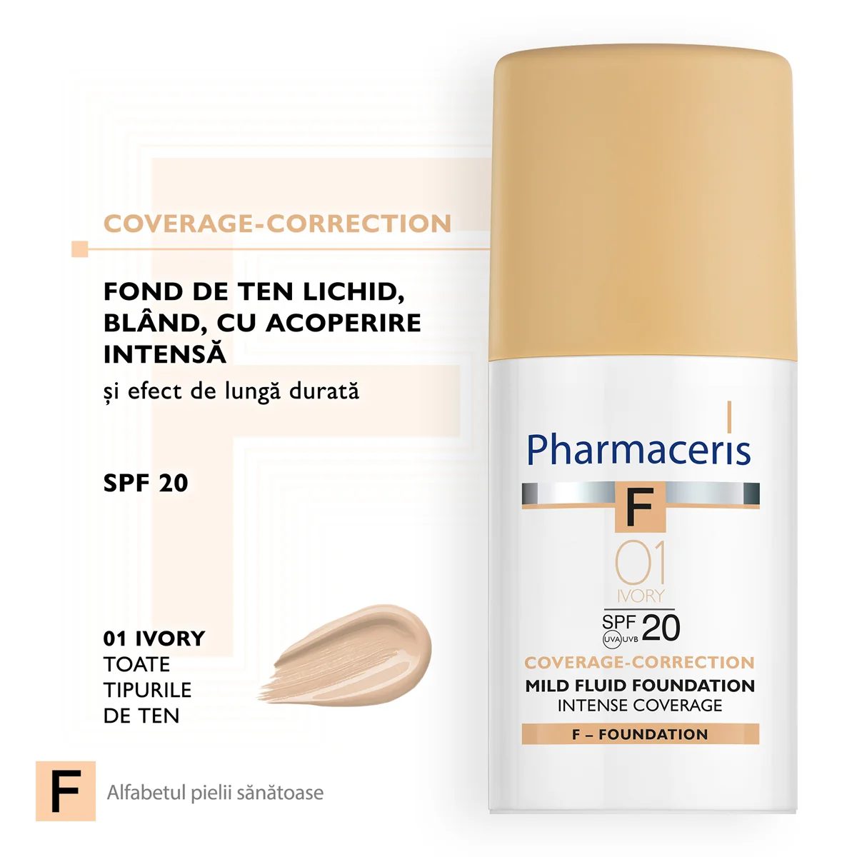Fond de ten Intense Coverage 01 Ivory SPF20 F, 30ml, Pharmaceris