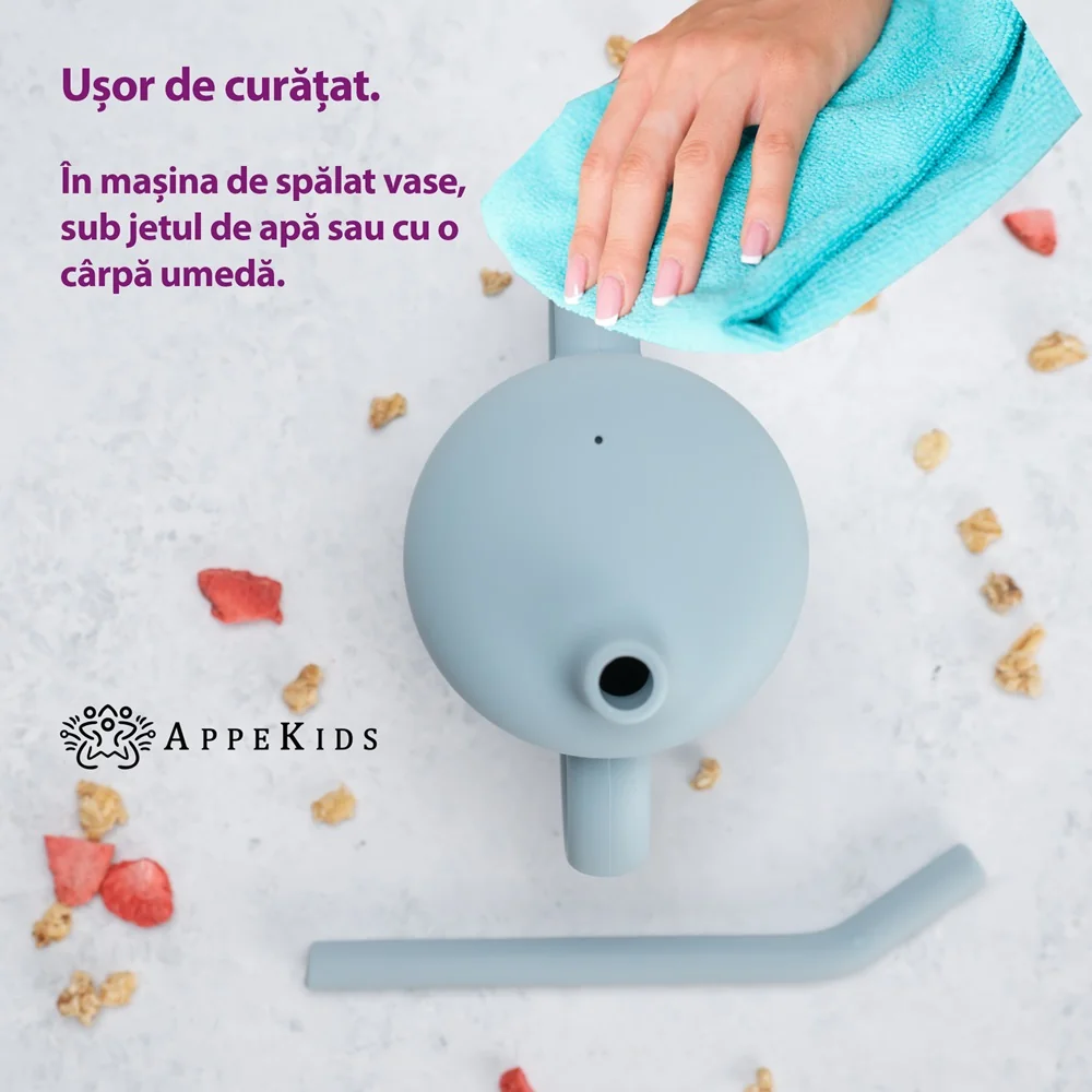 Cana din silicon cu pai Aqua Blue 6 luni+, 1 bucata, Appekids