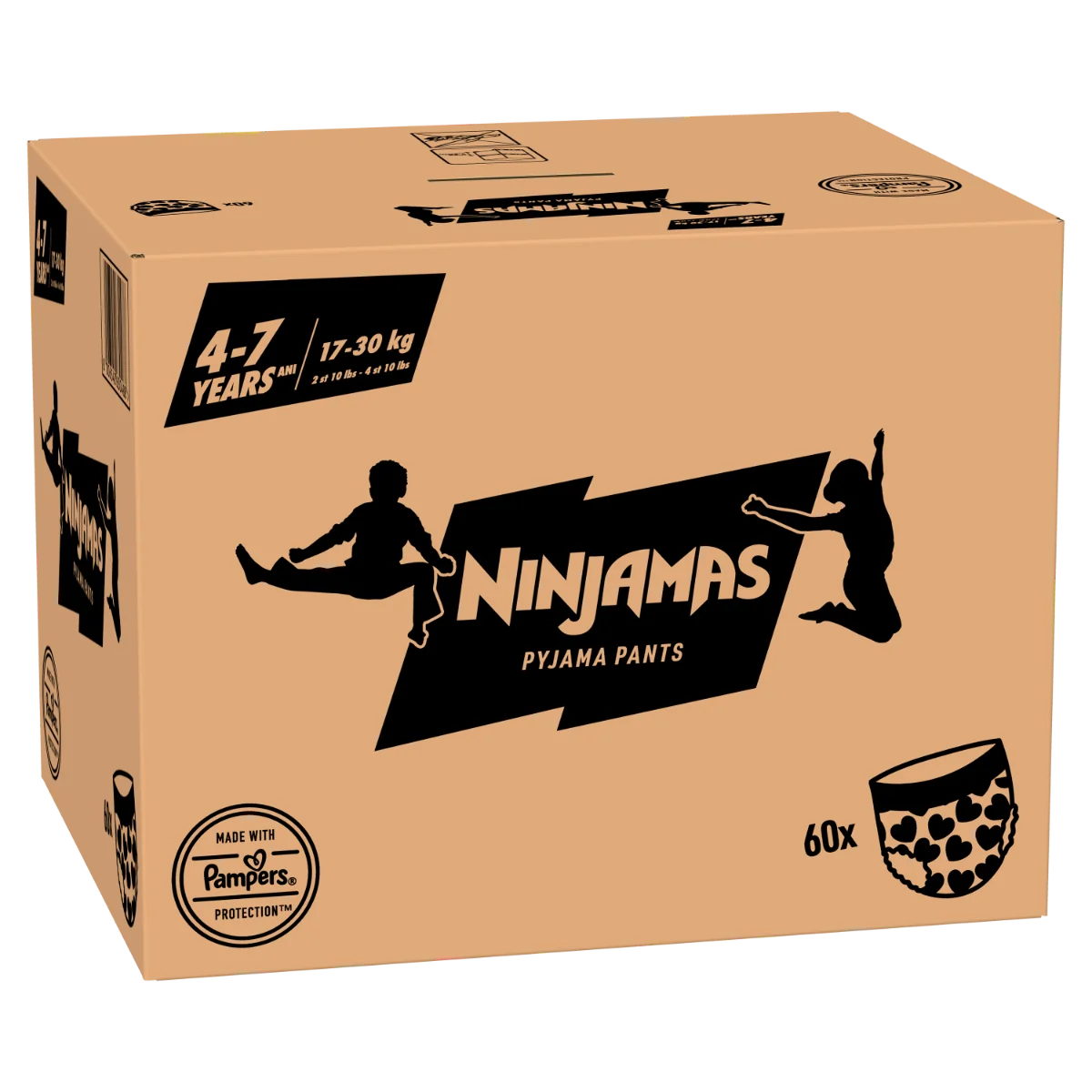 Scutece-chilotel de noapte pentru fetite 4-7 ani 17-30kg, 60 bucati, Ninjamas
