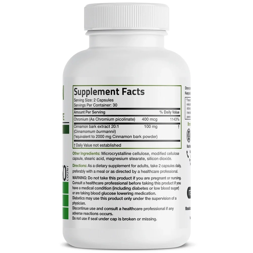 Cinnamon 2000mg Plus Chromium Picolinate, 60 capsule, Bronson Laboratories
