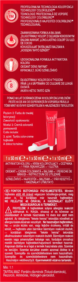Vopsea de par permanenta 11/0 Blond Platinum, 110ml, Londa
