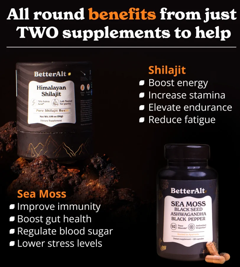 BetterAlt® Shilajit Sea Moss cu Alge Marine Ashwagandha si Tongkat Ali, 120 capsule, GNC