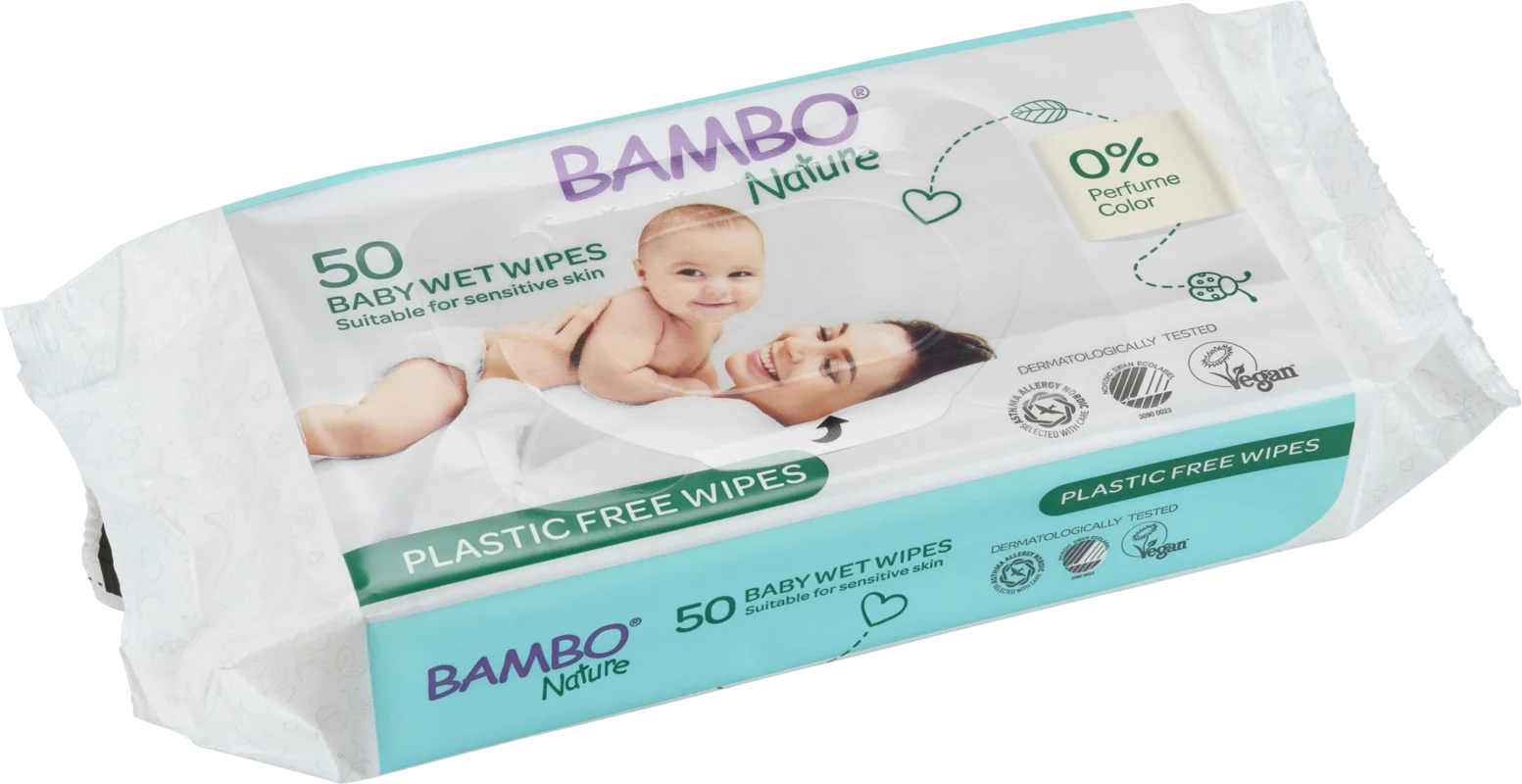 Servetele umede ecologice fara plastic, 50 bucati, Bambo Nature