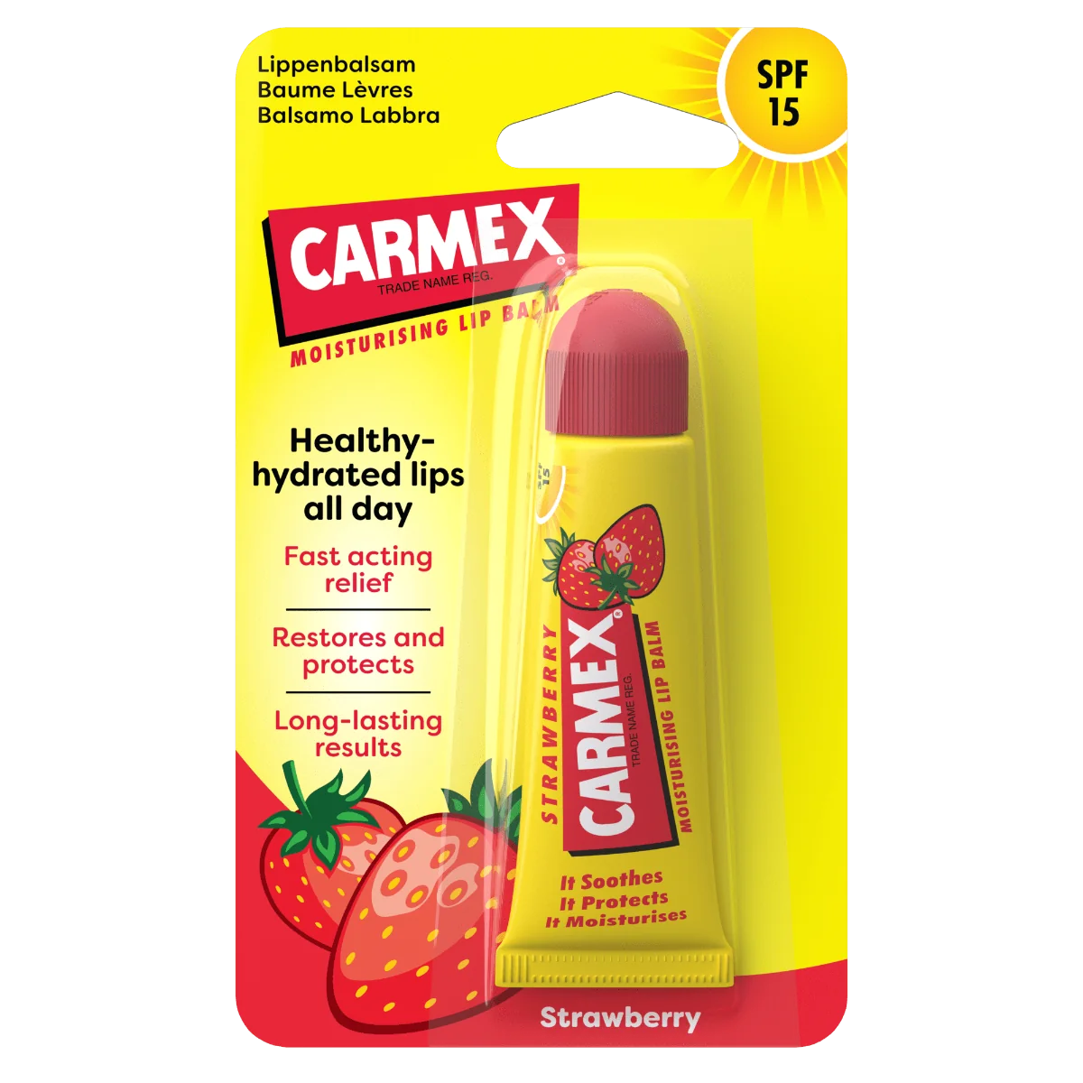 Balsam pentru buze cu SPF15 si aroma de capsuni, 10g, Carmex