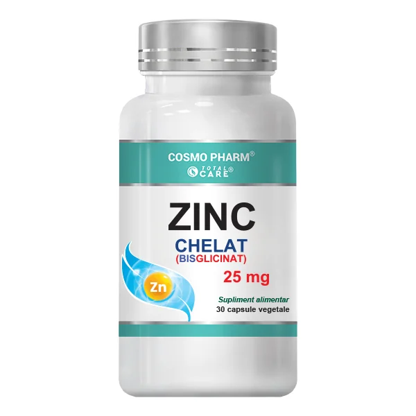 Zinc Chelat Bisglicinat 25mg, 60 capsule vegetale, Cosmopharm