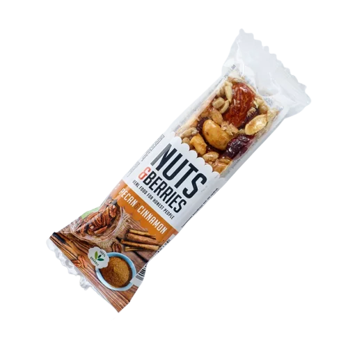 Baton crocant ECO cu nuci pecan si scortisoara, 30g, Nuts & Berries