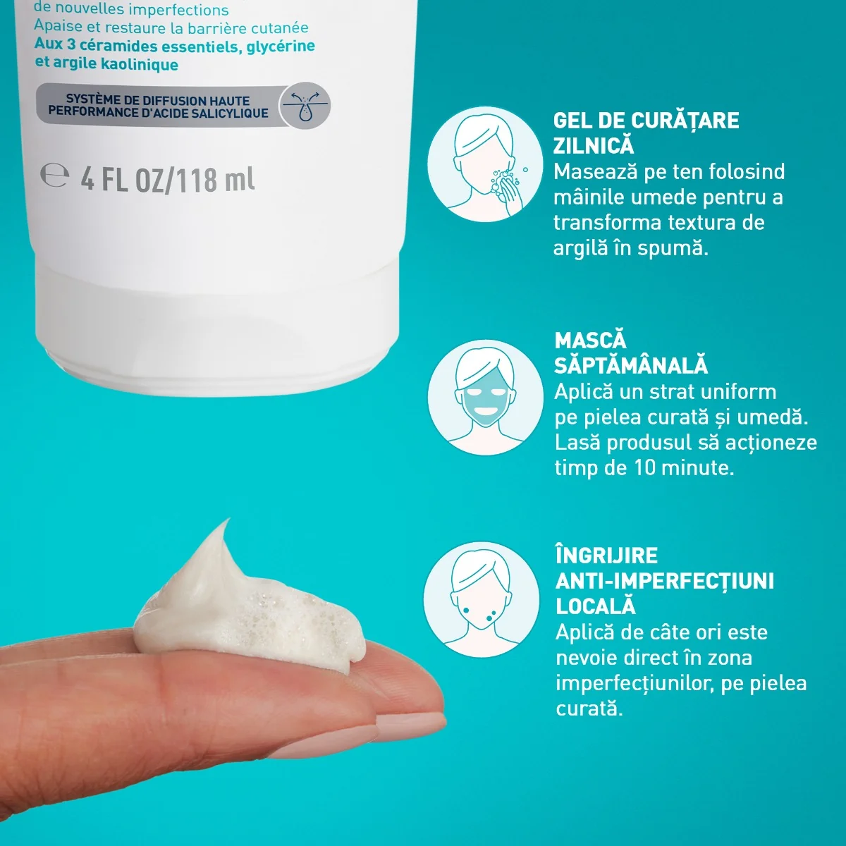 Gel de curatare cu argila anti-imperfectiuni Clay-to-Foam, 118ml, CeraVe