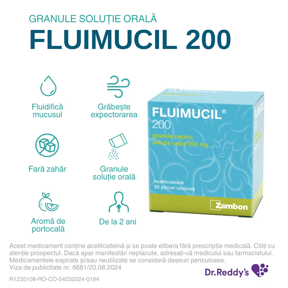 Fluimucil 200mg, 30 plicuri, Dr. Reddys