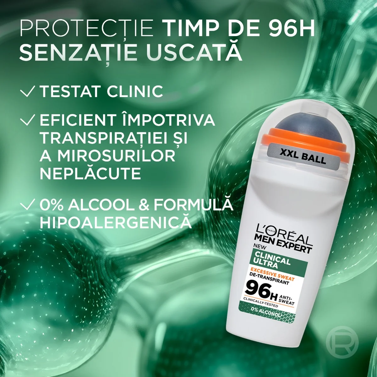 Antiperspirant roll-on fara alcool Derma Control, 50ml, L'oreal Men Expert