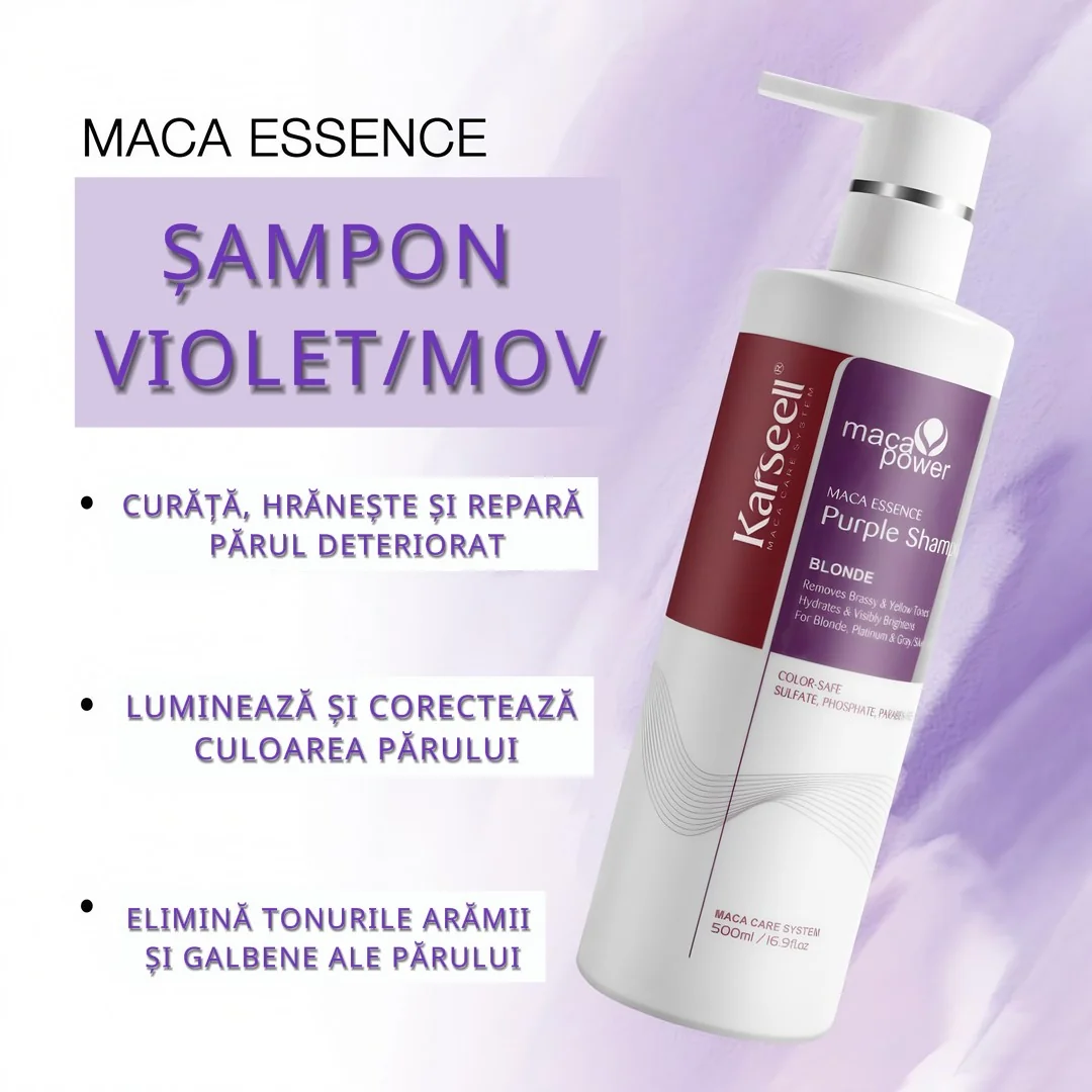 Sampon pentru par blond Maca Essence Purple, 500ml, Karseell