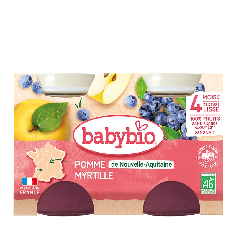 Piure de mere si afine Bio, 2 x 130g, BabyBio