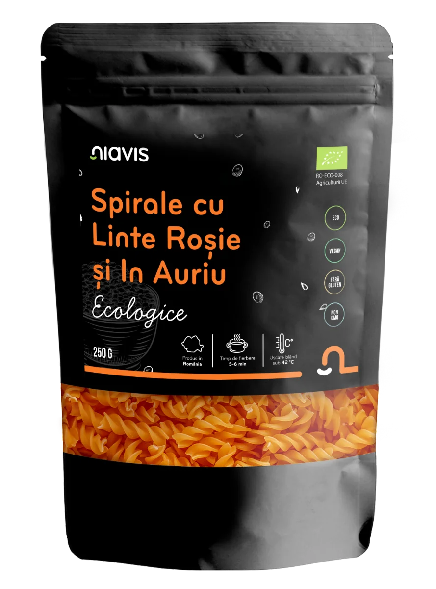 Spirale ecologice cu linte rosie si in auriu, 250g, Niavis